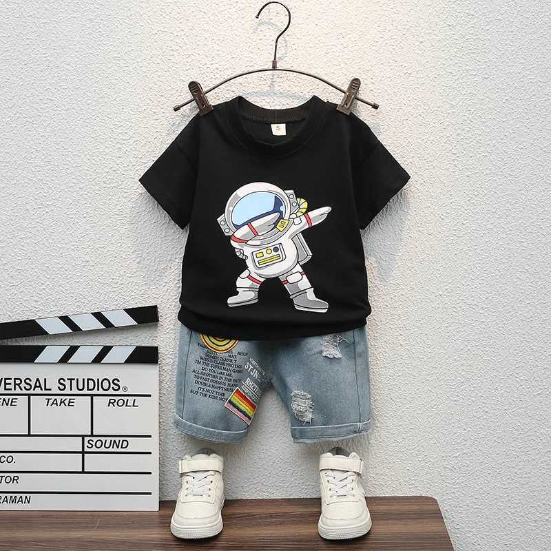 Summer New Baby Boys Clothes Sports T-Shirt + Ripped Denim Shorts Sets for Toddler Infant Clothing Casual Outfits W250218