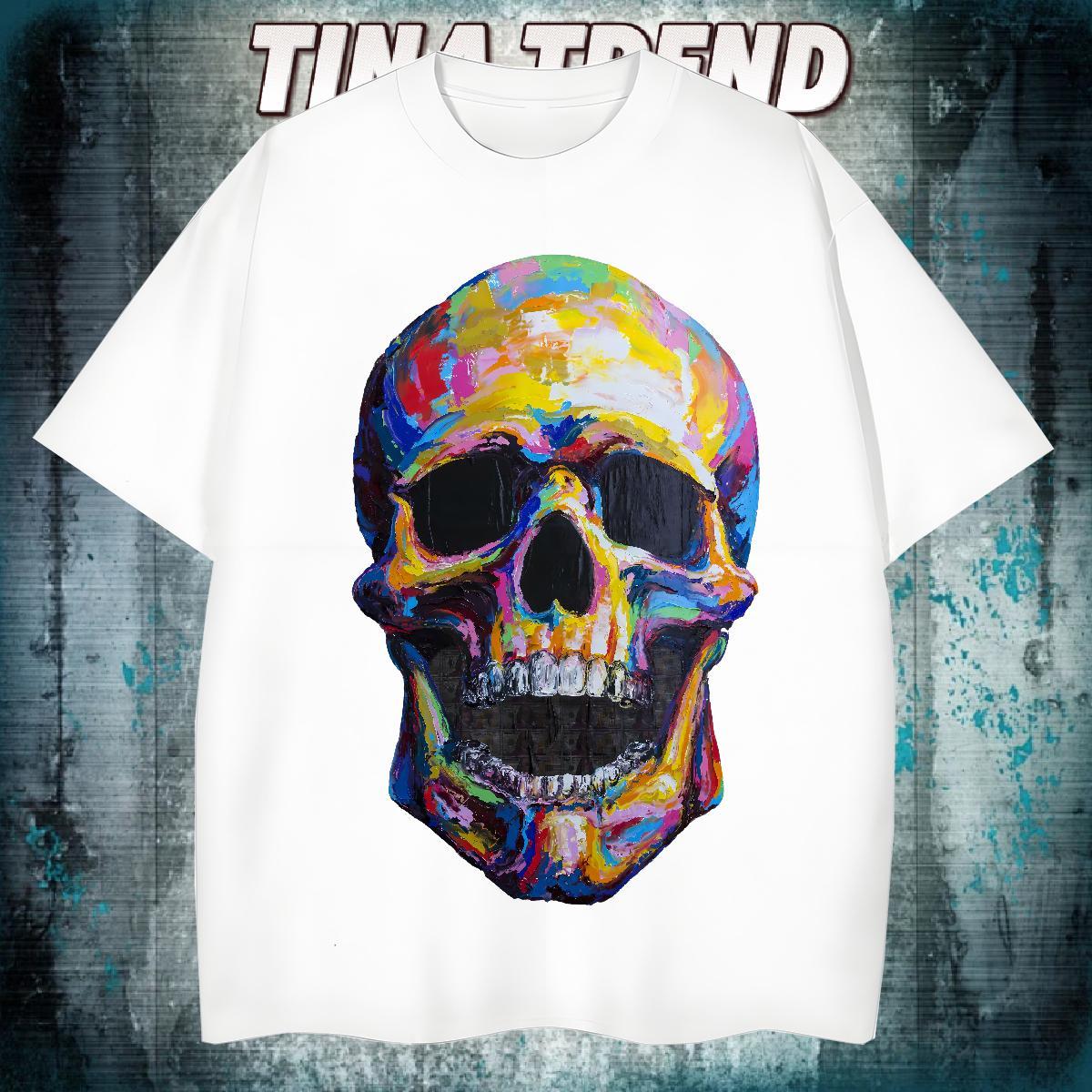 Cool Design T Shirt For Man 230g Pure Cotton skull Spring Summer Asian Size Round Neck Short Sleeve Tshirt for Man Woman New Clothes