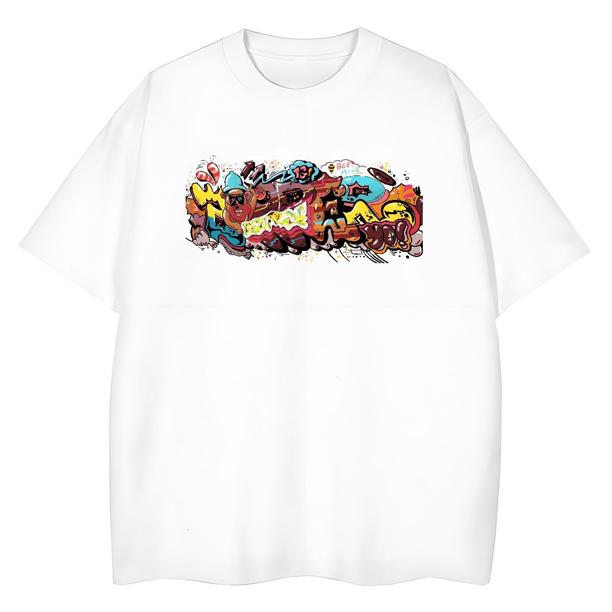 Female Womens Tshirts 230g Cotton painting Casual Beach T Shirts Women Comfortable White Plus Size Clothings