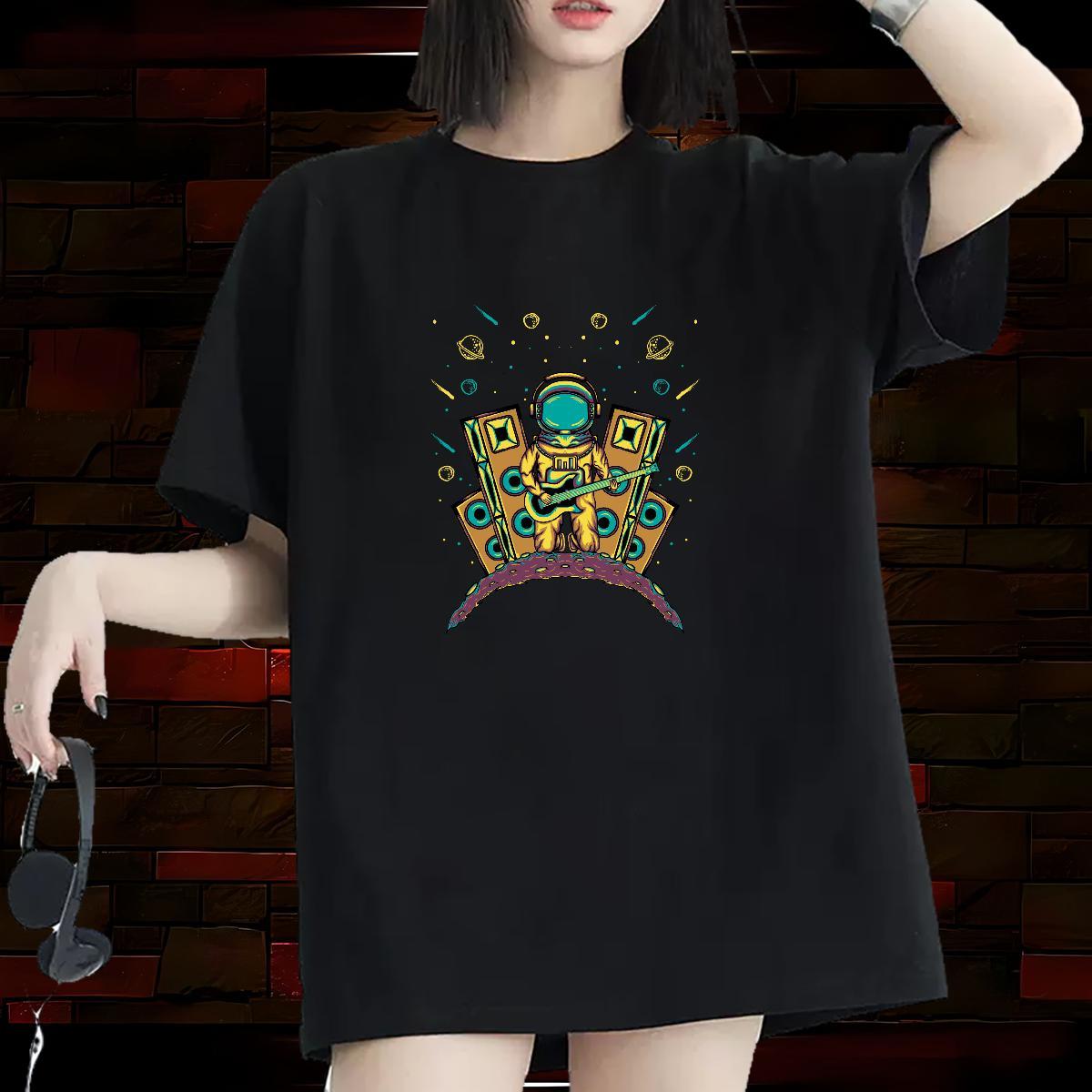 Unisex Women Tees 230g Pure Cotton cosmonaut Spring Summer Woman T Shirts O-Neck Short Sleeve Customized Tops