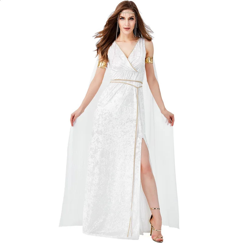 Statue of Liberty Ancient Greek Mythical Character High Seam Sexy White Goddess Dress Halloween Womens 240823