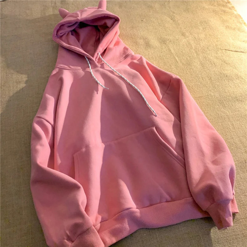 Autumn Winter Women Devil Horns Gothic Hooded Sweatshirts Harajuku Back Stand Bat Wings Hoodies Halloween Party Unisex Clothes 240822