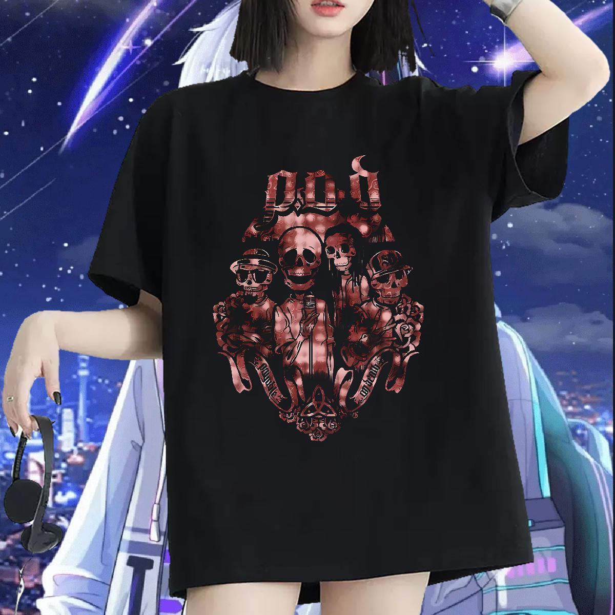 Loose Womens Tshirts 230g Cotton scary Daily Outfit T-Shirts Breathable Soft Anime Print Polos