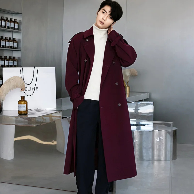 Autumn Winter Mens Trench Wine Jackets for Men Smart Casual Coat Double Breasted British Style Daily Windbreaker Outwear 240822