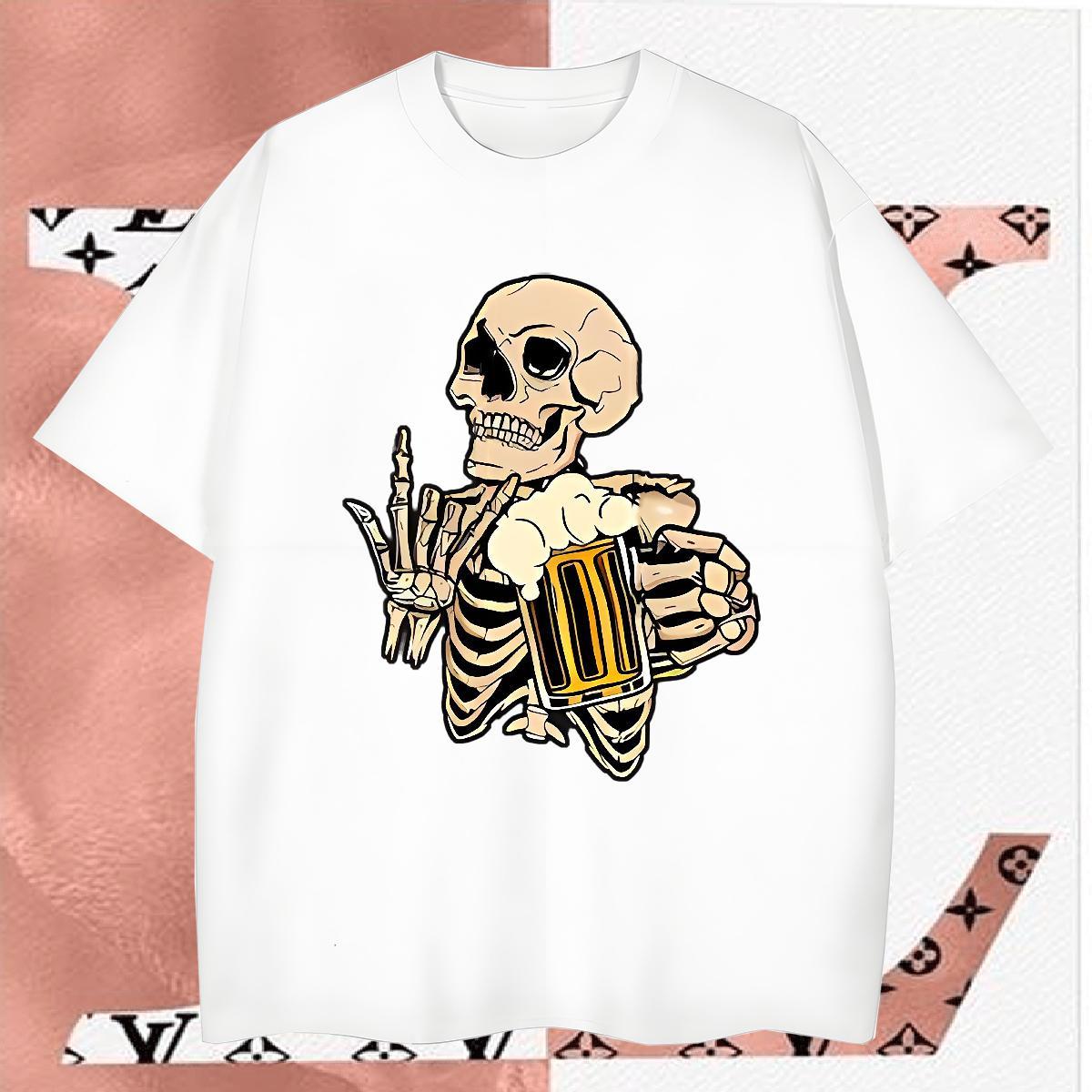 Soft T-Shirts for Men 100% Cotton 230g skull Outdoor Cartoon Print Crew Neck Breathable Men Clothes T-Shirt Brand Tee Shirt