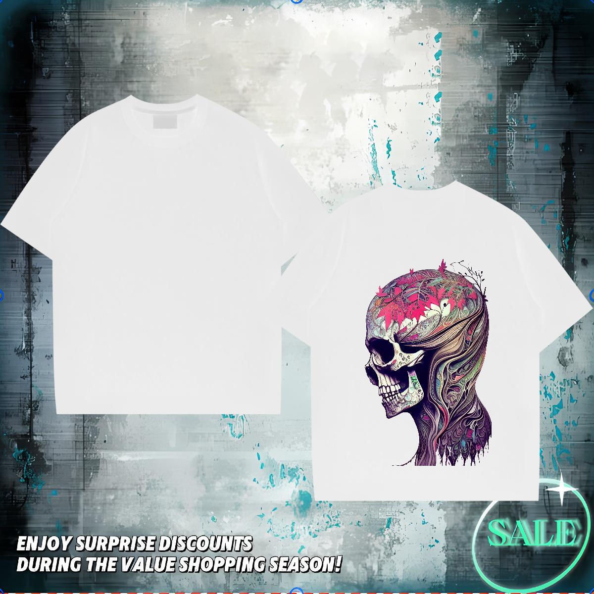 Popular T-Shirts for Men 100% Cotton 230g skull Sport DIY Logo Oversized Crew Neck Breathable Tshirt for Man Woman 2024 Designer Tees