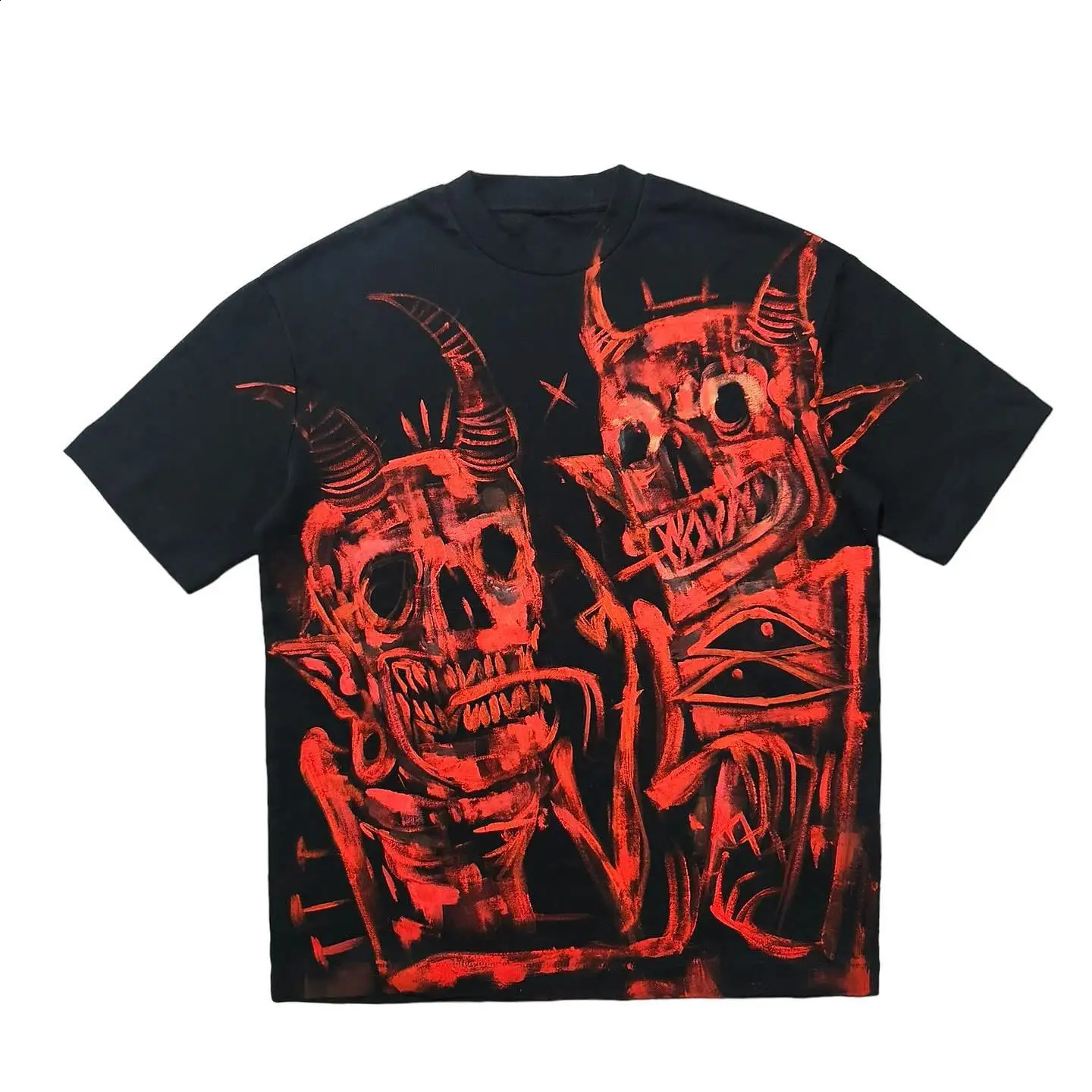 Internal demon graphic tshirt printed in the United States with oversized Gothic casual Harajuku street y2k top mens clothing 240822