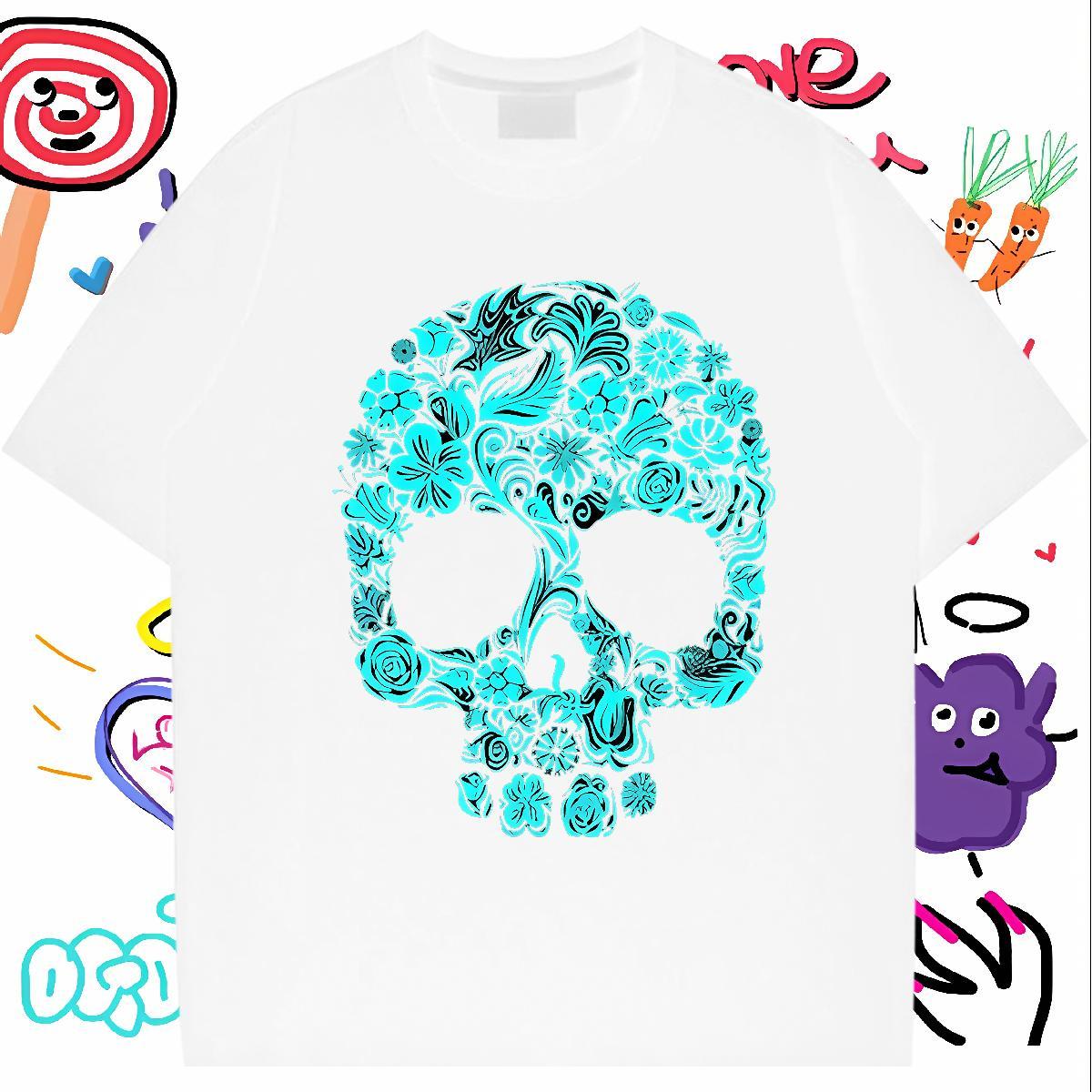 Cool Design T Shirt For Man 230g Pure Cotton skull Street wear Hip Hop Custom Anime Breathable Crew Neck Men Tshirts Classic Casual Clothings