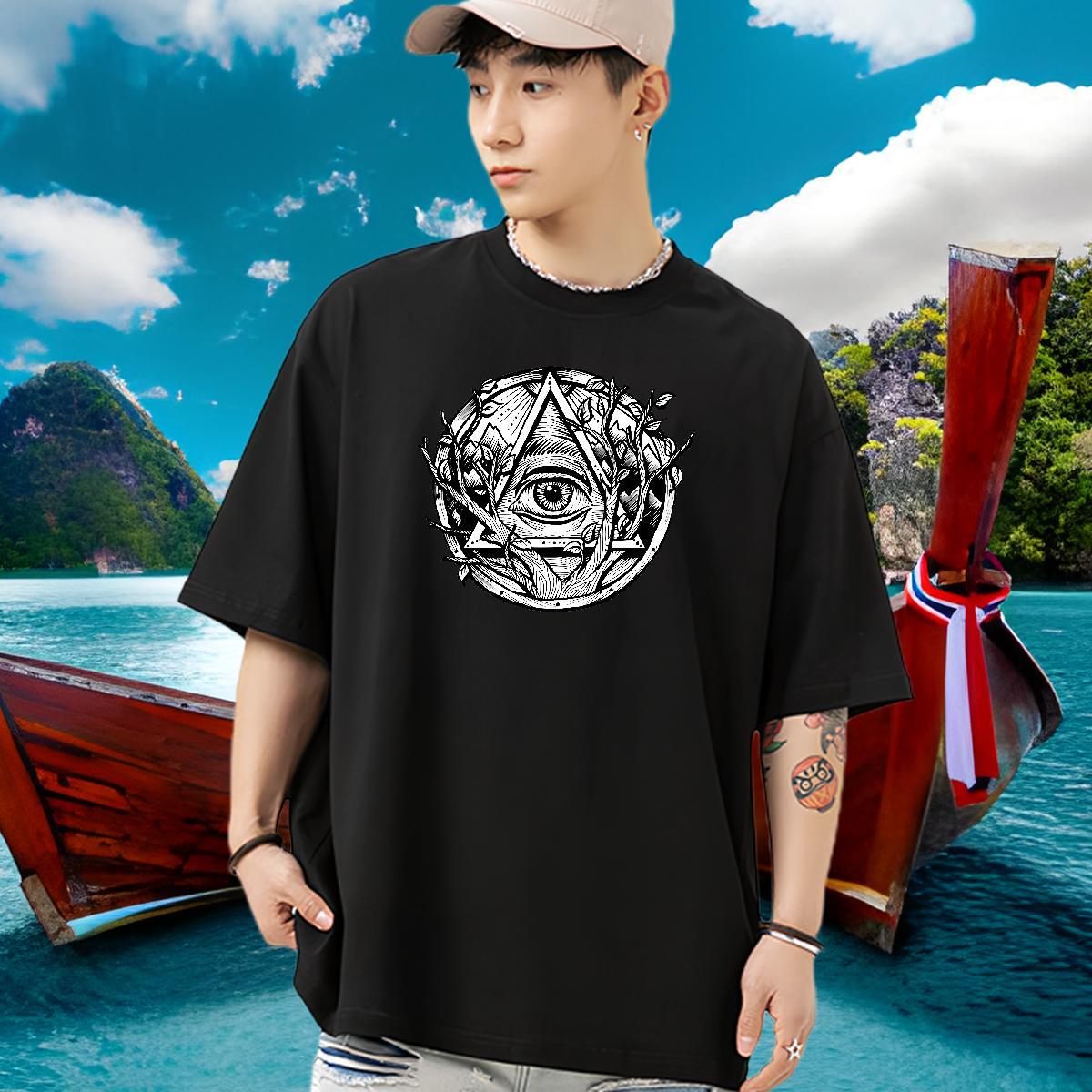 Popular Men T Shirts 230g Pure Cotton eye of the devil Street Wear Custom Print Oversized Breathable Soft Men Tshirts Customized Tops