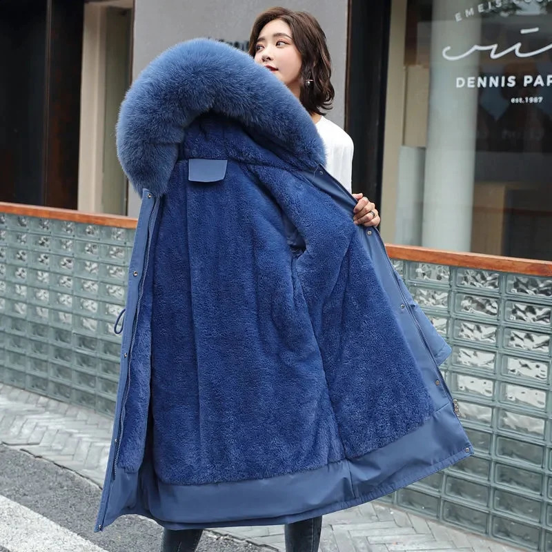 Winter jacket womens Parka clothing long coat wool lining hooded fur collar thick warm snow apron 6XL w240822