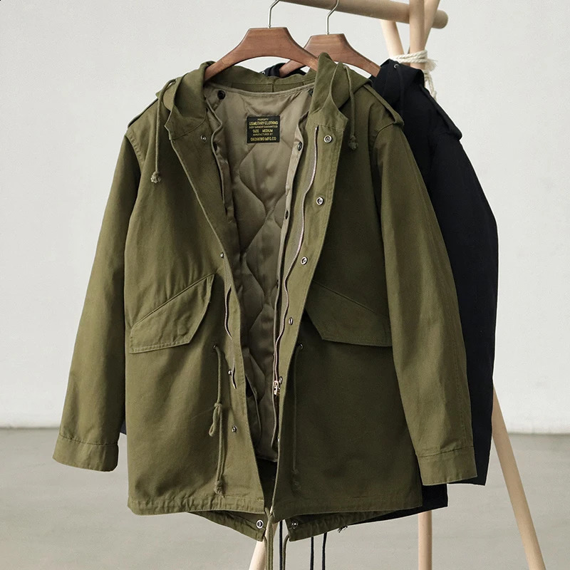 Amekaji Vintage M51 Parka Jacket Men Winter Multi-pocket Hooded Liner Detachable Long Fishtail Trench Coat Cotton Padded Jacket 240822