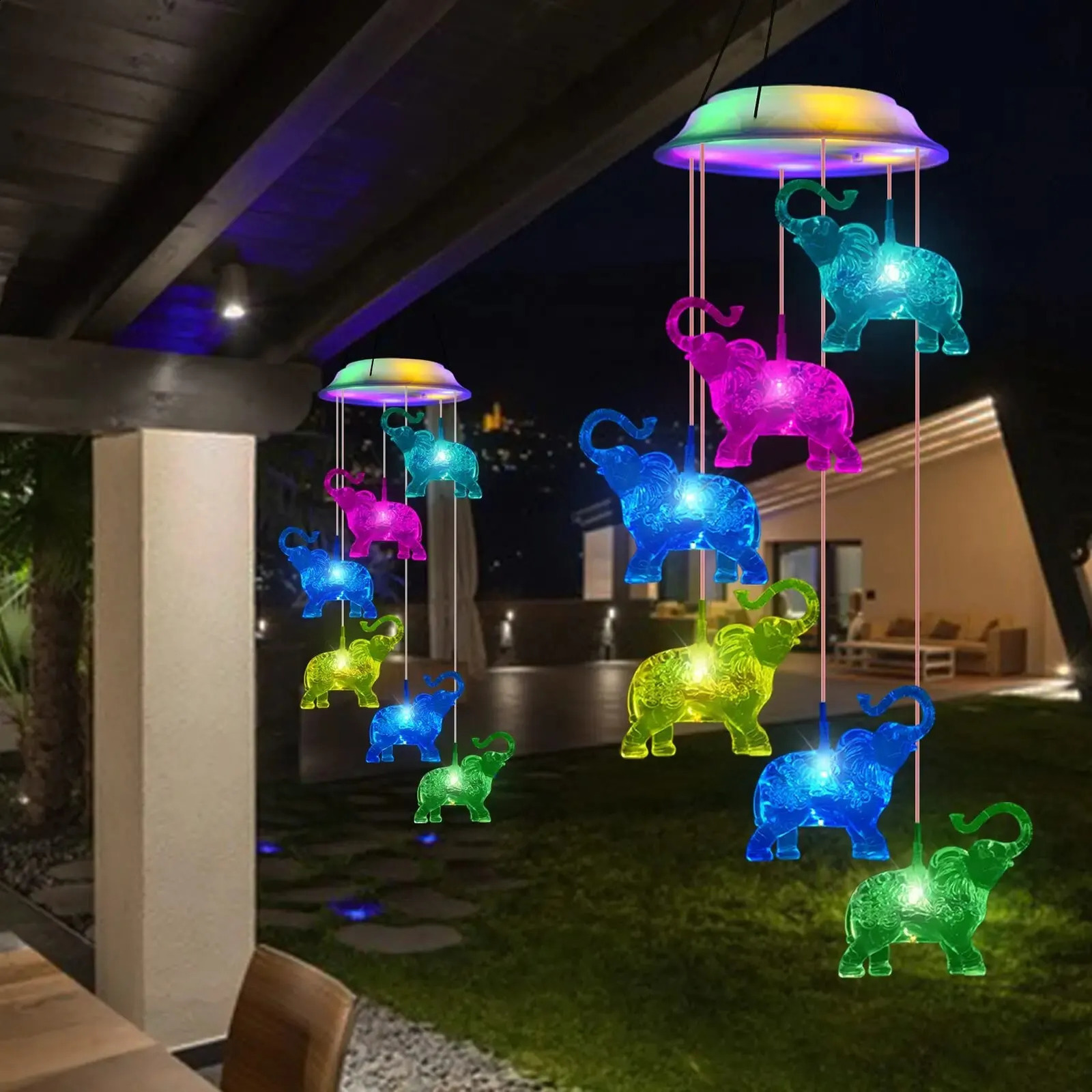 Outdoor Solar Waterproof LED Elephant Wind Chimes Home Gifts for Decorating Gardens Courtyards and Lawns 240822