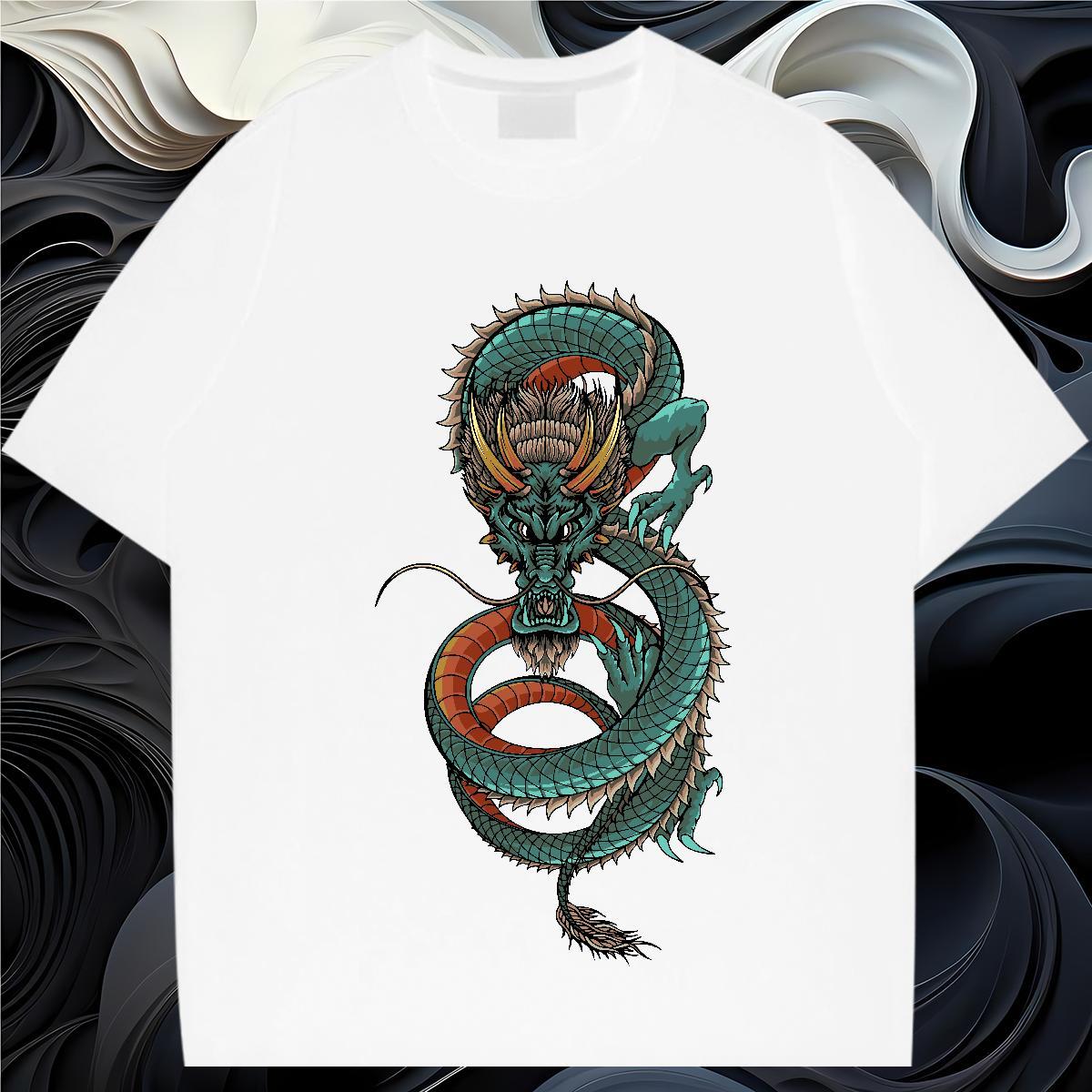 Unisex T Shirt For Man 100% Cotton 230g dragon Casual Beach Custom Print Oversized Short Sleeve O-Neck Couples T Shirts 2024 Tee Shirt