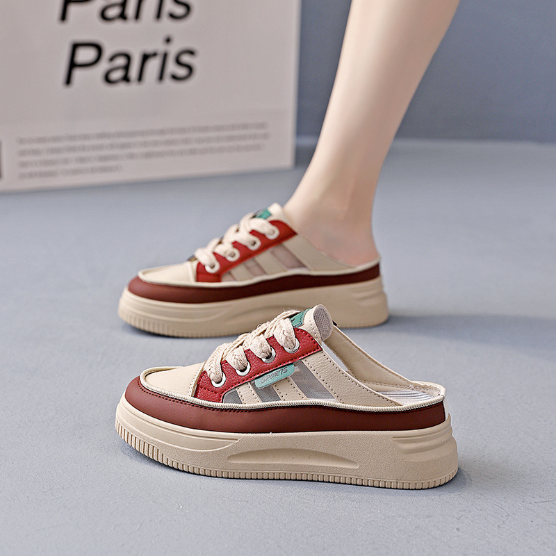 Ddmysports Baotou Alf Slippers Female New Summer Mesh Breathable Thick Bottom White One Step Pregnant Shoes B OUTDOOR