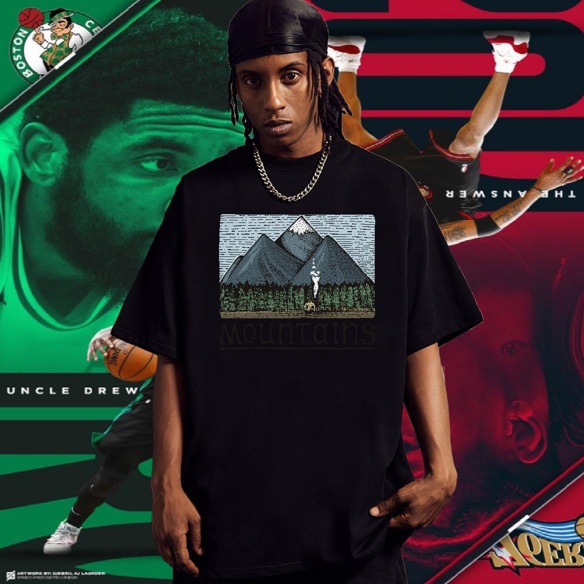 Comfortable T Shirts Men 100% Cotton 230g mountains Casual Black White Breathable Short Sleeve Tshirts Fashion Tops
