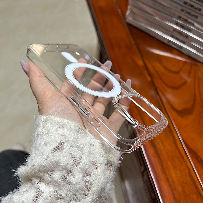 Space Clear Acrylic Magnetic For Magsafe Wireless Charging Cases Rugged Hybrid With Silver Button Shockproof For iPhone 17 16e 16 15 14 13 12 11 Pro M