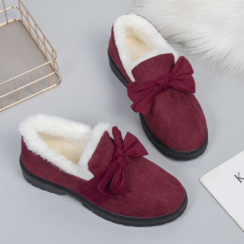 Women's velvet thickened warm and anti slip shallow mouth cotton shoes casual and versatile one foot shoes