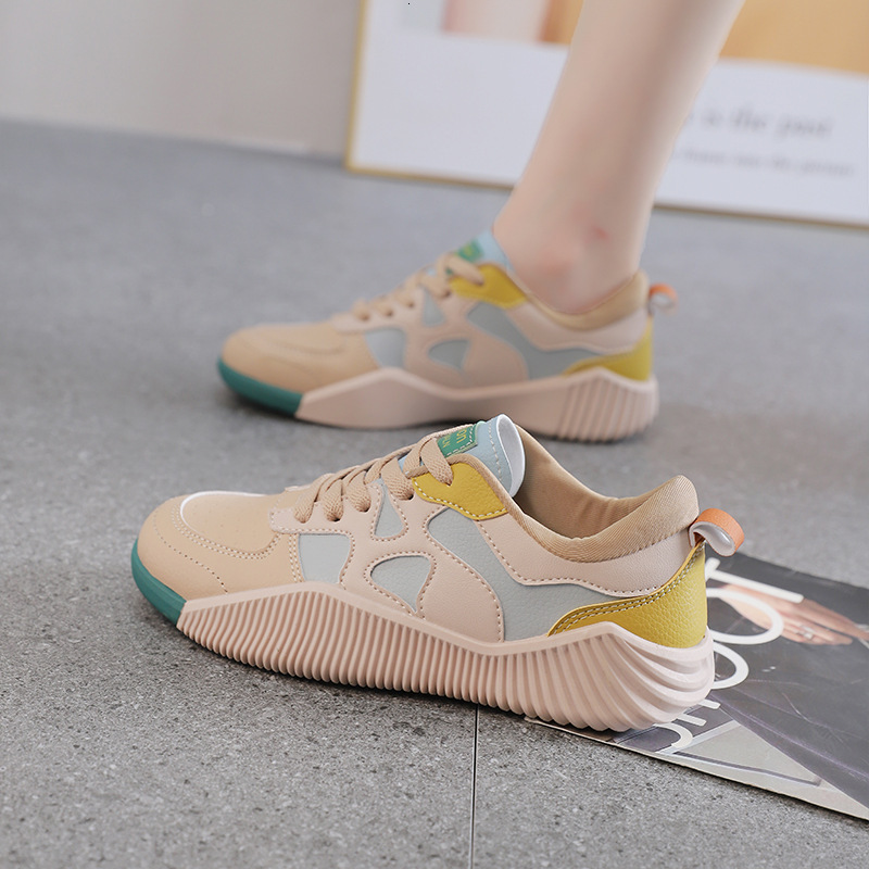Ddmysports Leather For Women New Spring Autumn Versatile Shoes Thick Sole Splicing Personalized Sports And Leisure Leather Surface Board OUTDOOR