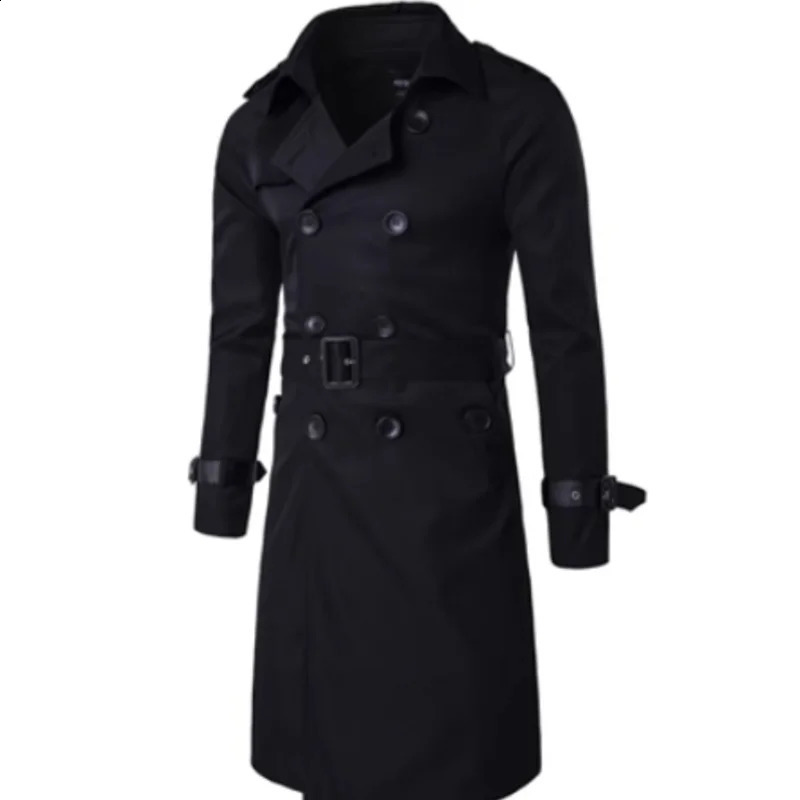 Mens Spring Autumn Windbreak Overcoat Long Trench Coats with Belt Male Pea Coat Double Breasted Peacoat 240822