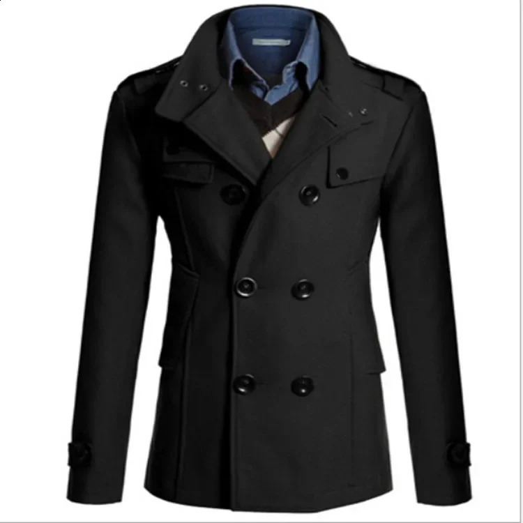 Mens Fashionable Woolen Overcoat for Autumn and Winter European and American Style Long-sleeved Solid Color V-neck Jacket 240822