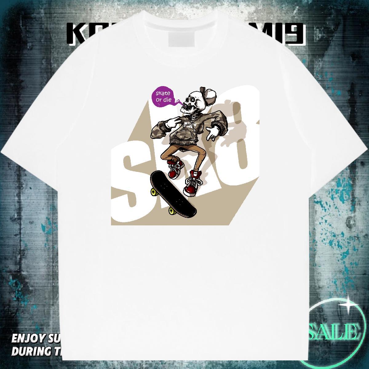 Free Shipping T Shirts Men 230g Pure Cotton skateboarding Beach Anime Print Round Neck Short Sleeve Couples T Shirts 2024 DIY Tops Shirt