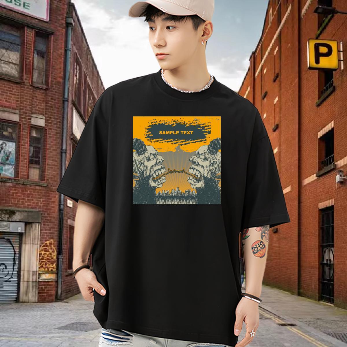Loose T-Shirts for Men 100% Cotton 230g skull Street Casual Custom Print Oversized Round Neck Short Sleeve Mens Tshirts New Clothings