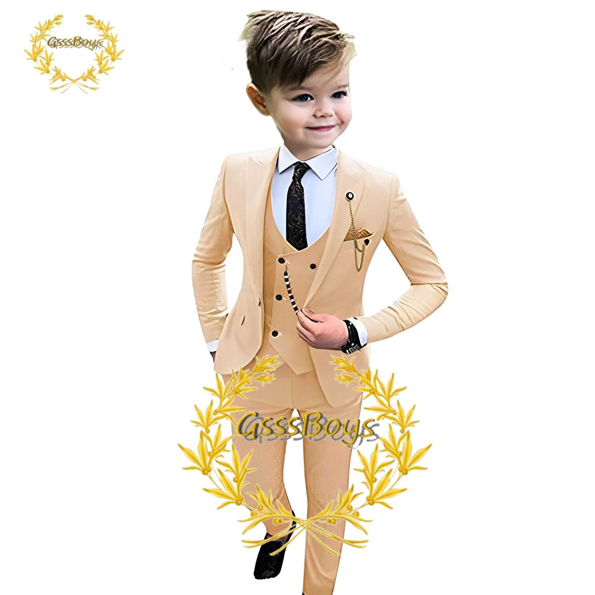Dark green boy suit wedding evening gown 3-piece jacket pants vest formal party outfit childrens jacket 2-16 years old W240823