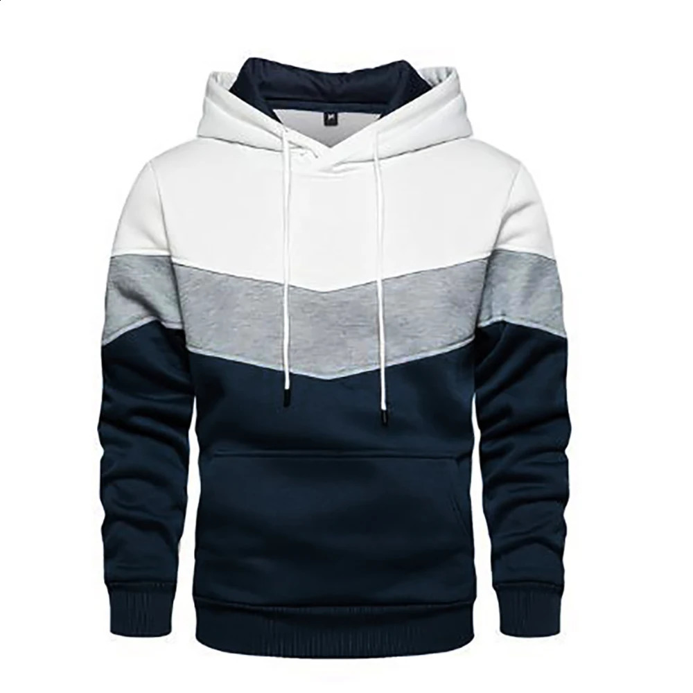 Mens hooded sweatshirt patch work outdoor sportswear street fashion mens wool pocket autumn and winter tricolor 240822