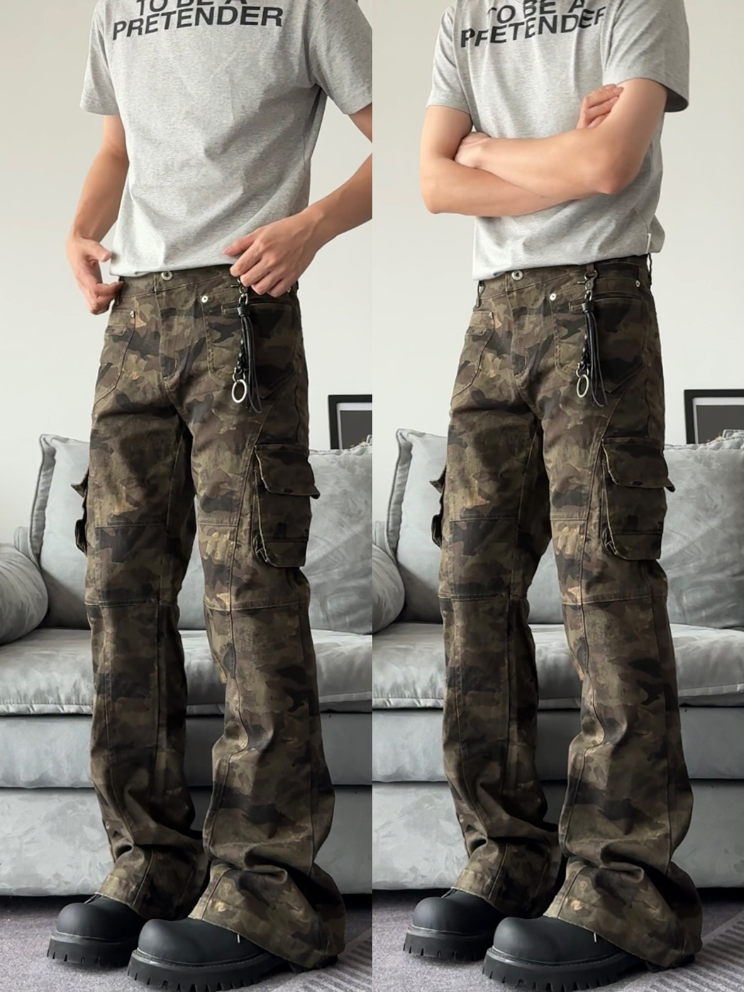 American Style Cleanfit Camouflage Jeans for Mens Spring and Summer New Style Showing High Elasticity and Slightly Flared Casual Workwear Pants