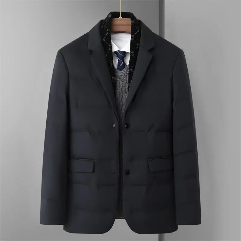 High quality mens fashionable and handsome down jacket scarf collar middleaged elderly dad suit largefat M6XL 240822
