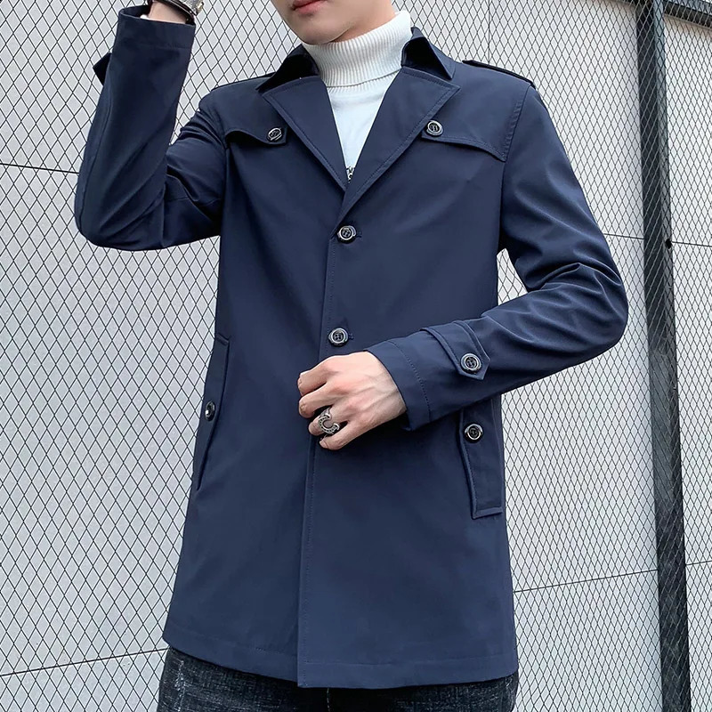 Army Green V-neck Trench Coat Mens Double-breasted Slim Long Jacket Spring and Autumn Windbreaker Grey Khaki Black Overcoat 240822