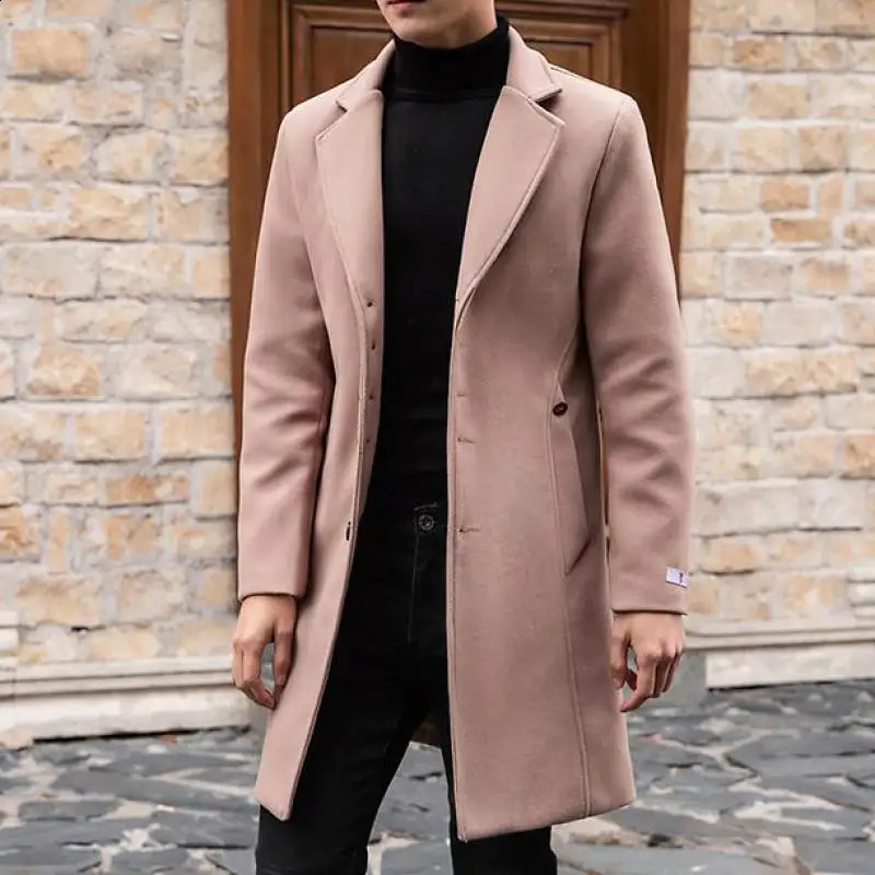 Red Long Mens Trench Coats Woolen Burgundy Elegant Gentleman Overcoats England Vintage Classic Claret Long Jackets Mens 240822