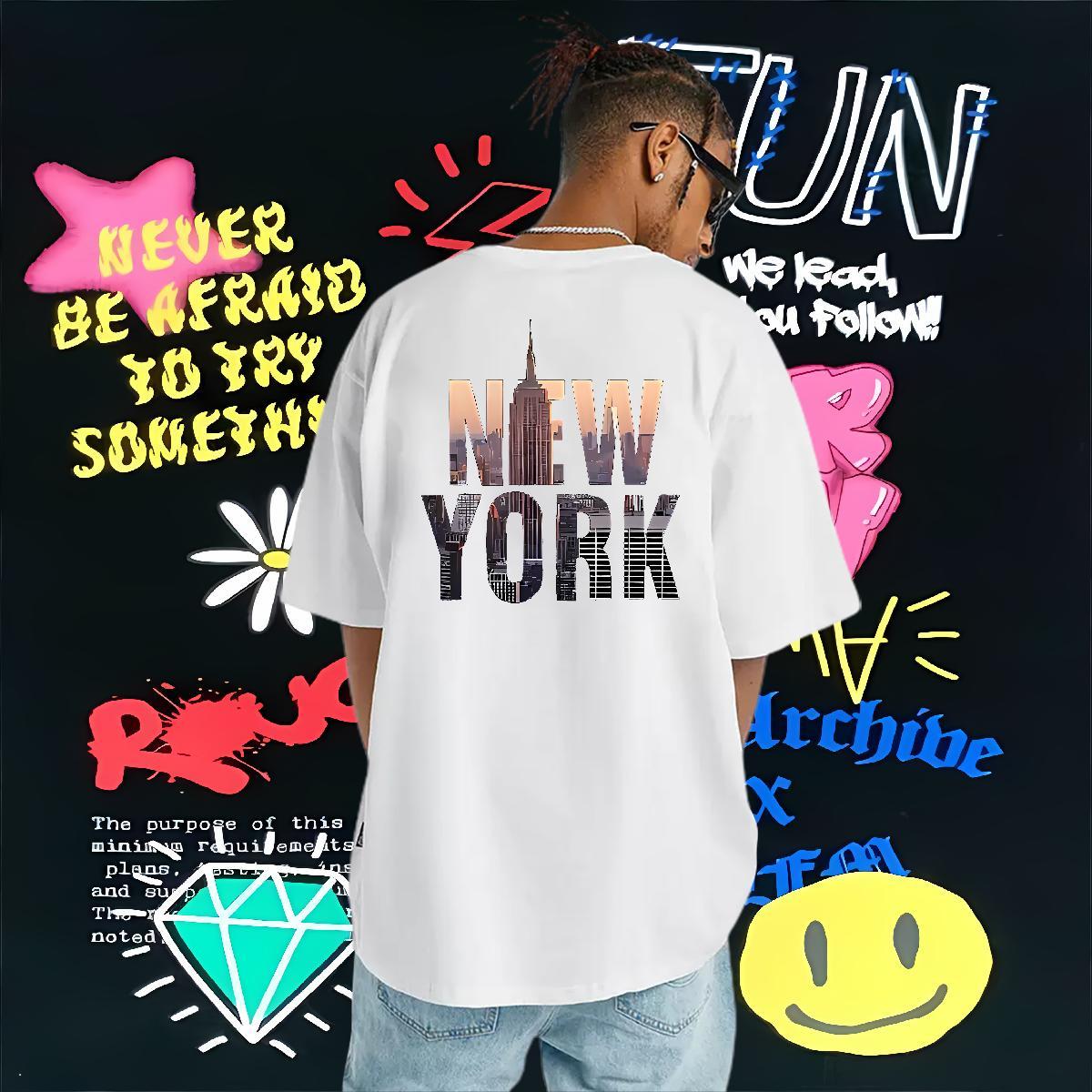 Designer T Shirts Men 230g Pure Cotton New York Summer Casual DIY Anime Round Neck Short Sleeve Tshirts Fashion Tee Shirt