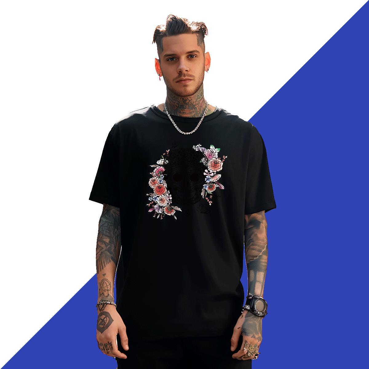 Cool T-Shirts for Men 100% Cotton 230g flower Outdoor DIY Short Sleeve O-Neck Couples T Shirts Fashion Tops