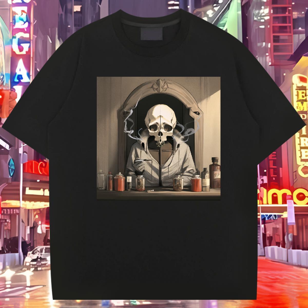 Popular T shirt 230g Cotton skull Street Wear Custom Big Size Breathable Crew Neck Men Tshirts 2024 New Tops Tees