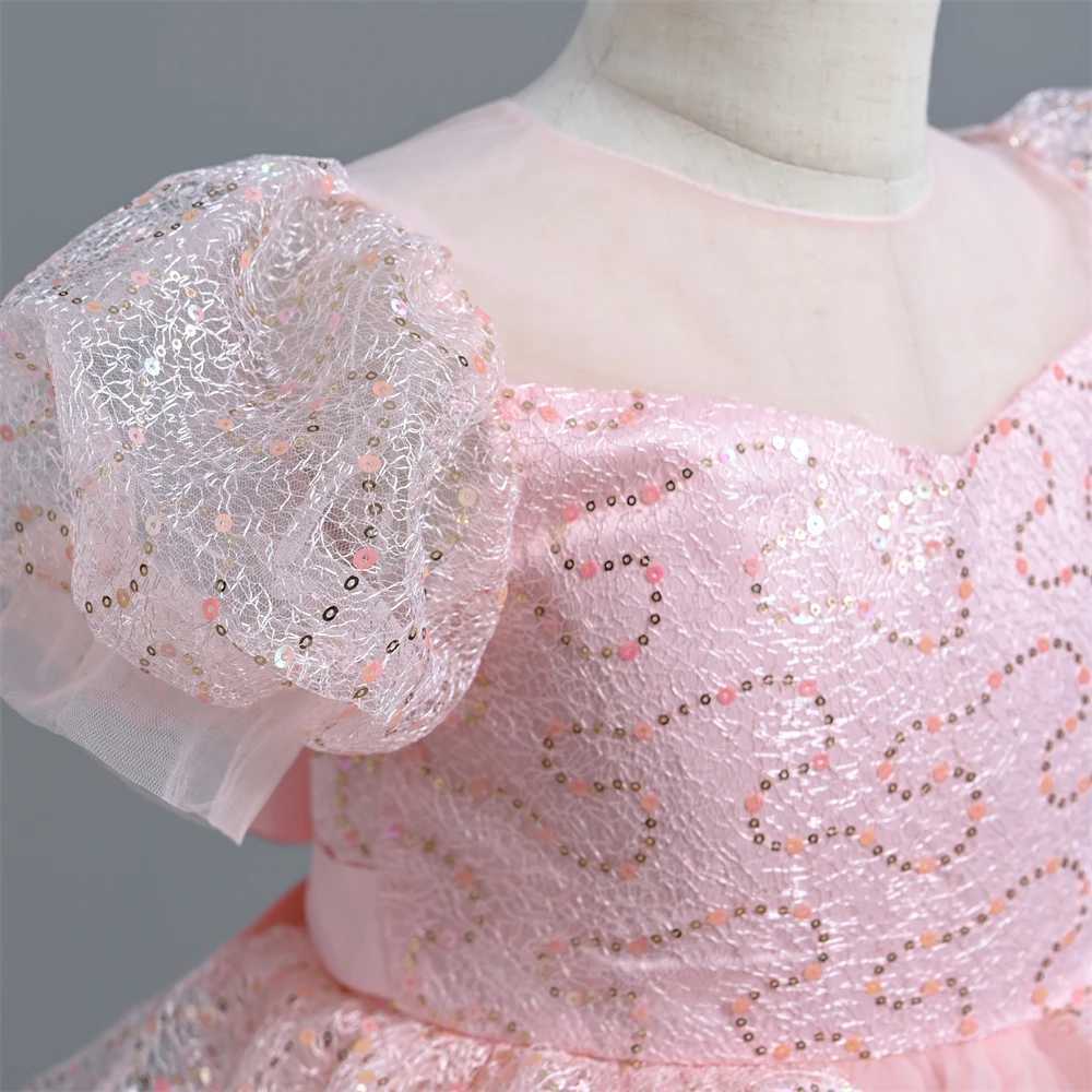 Yoliyolei Sparkling Girl Ceremony Dress with Puff Sleeves Elegant Girl Dress 12 Years Old Formal Birthday Pink Childrens Dress W240823