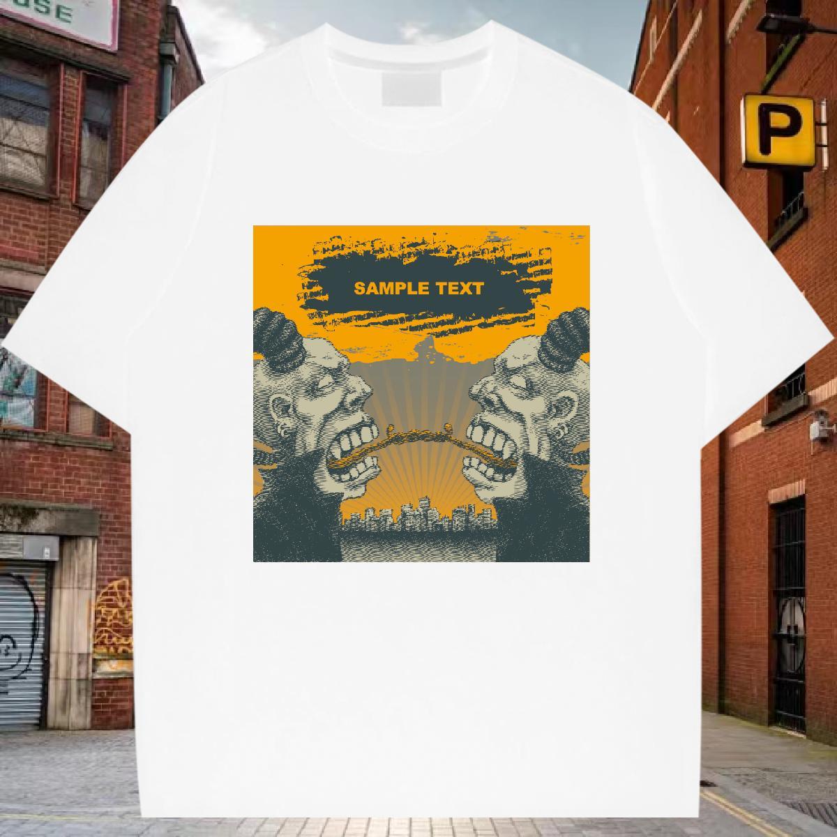 Loose T-Shirts for Men 100% Cotton 230g skull Street Casual Custom Print Oversized Round Neck Short Sleeve Mens Tshirts New Clothings