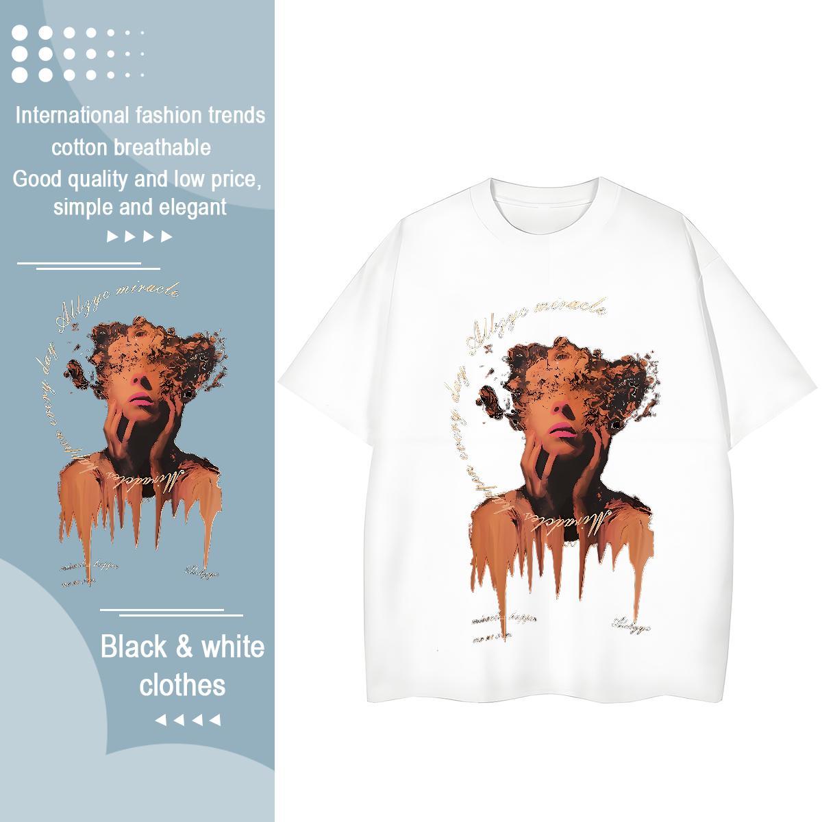 Unisex Tshirt for Man Woman 230g Cotton Terror Hip Hop Womens T Shirts Short Sleeve O-Neck DIY Anime Tops Tees
