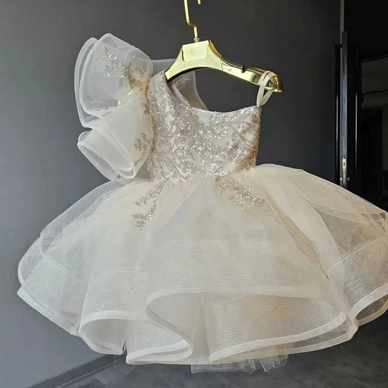 Girls Ball Dress 2023 New Fluffy Goz Ball Dress Childrens Glitter Beige Fashion Birthday Evening Dress W240823