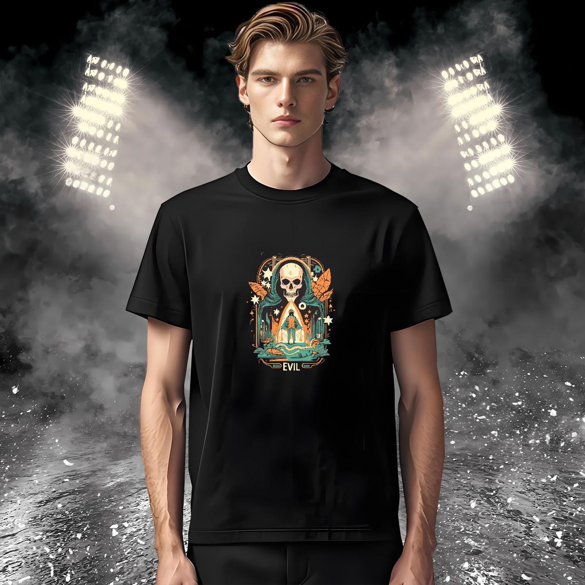 Popular T-Shirts for Men 100% Cotton 230g skull Spring Summer Floral Print Breathable Mens Tshirts 2024 DIY Clothes