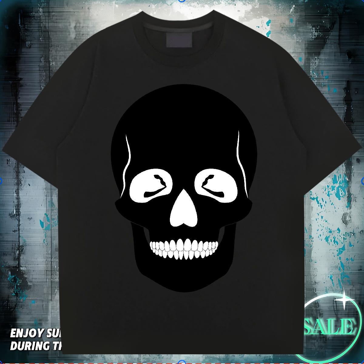 Popular T Shirt For Man 230g 100% Cotton skull Home Outdoor DIY Logo Oversized Breathable Crew Neck Tshirt for Man Woman 2024 Polos