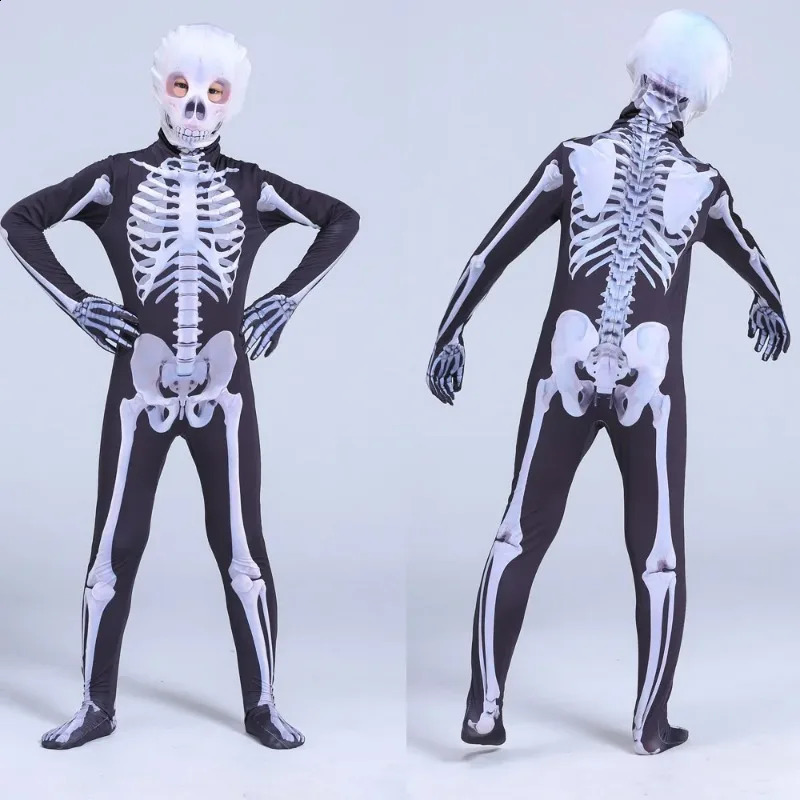 Children Adult Carnival Party Dress up Horror Zombie Costume Role Playing Skeleton Halloween Mask Set 240823
