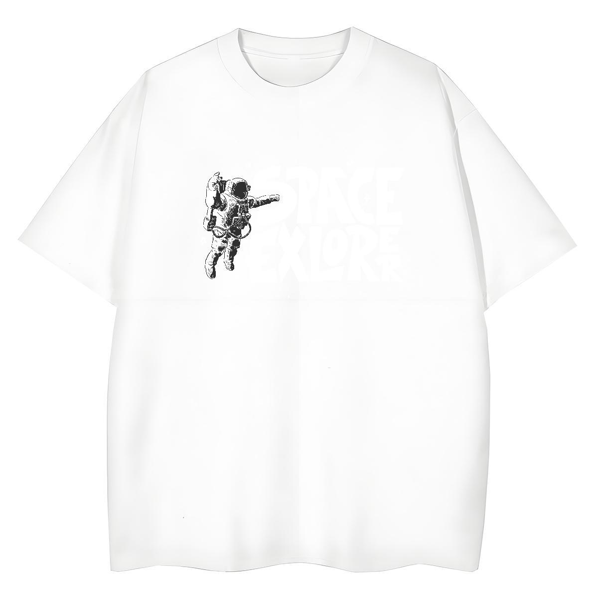 Loose fit Unisex Tshirts 230g Pure Cotton spaceman Street T Shirts Women Breathable Soft DIY Anime Tees Shirts
