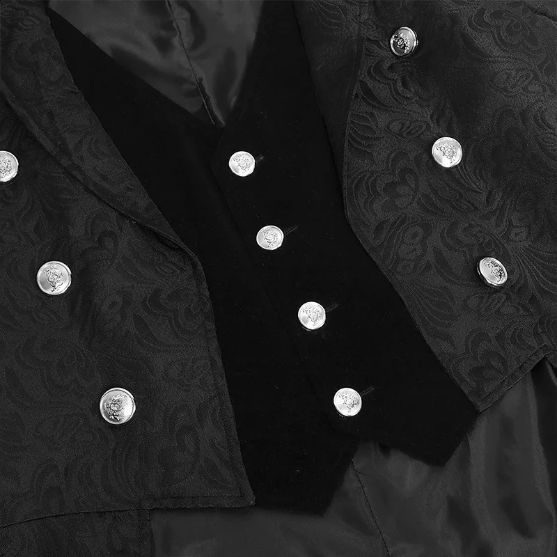 Black Medieval Jacquard Tailcoat Jacket Men Goth Long Steampunk Formal Gothic Victorian Frock Coat Men Party Halloween Clothing 240822