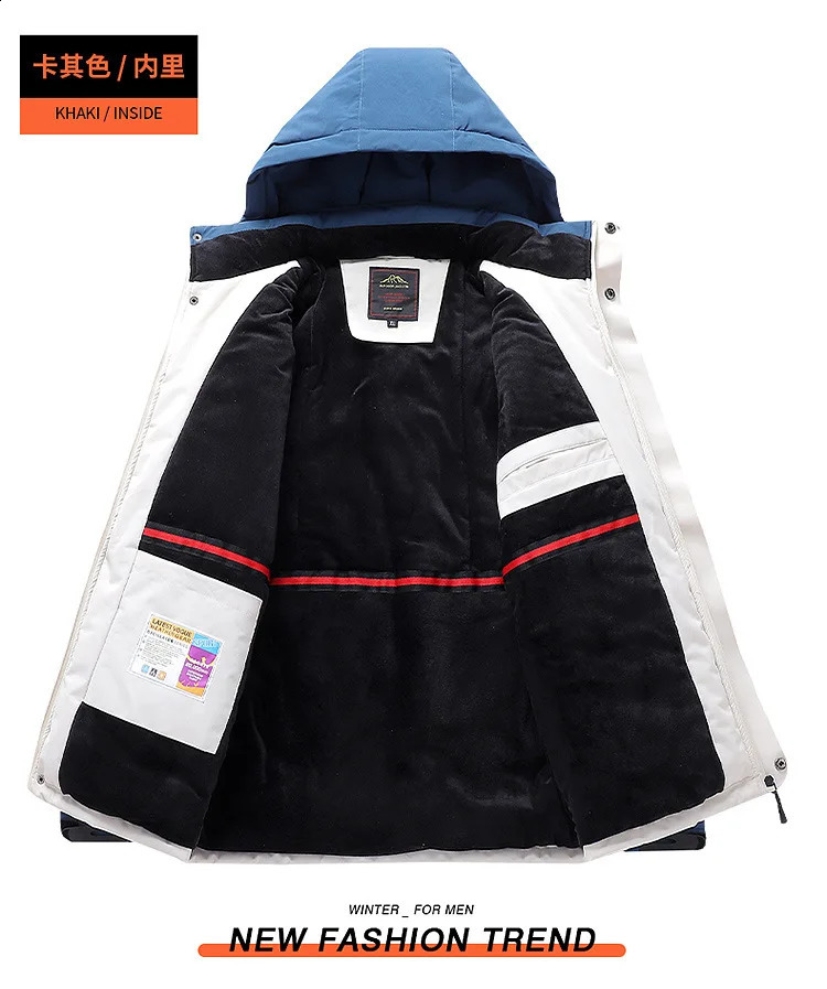 Outdoor Black Fashion Parkas Zipper Jacket Winter Thick Velvet Oversized 7XL 8XL 9XL Mens Windproof and Waterproof w240822