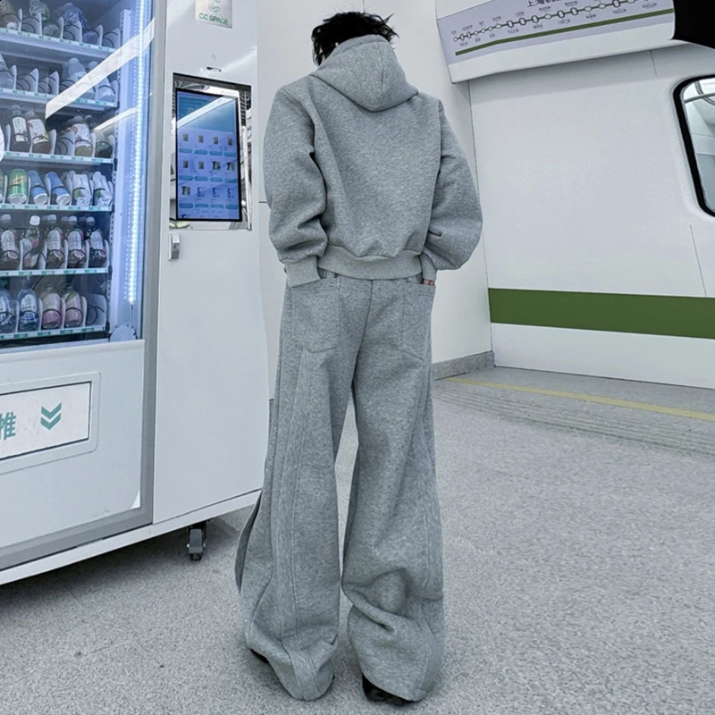 LUZHEN Autumn Plain Fashion Hooded Long Sleeve Sweatshirt Two Piece Sets Stylish Streetwear Sport Men Straight Pants LZ4711 240822