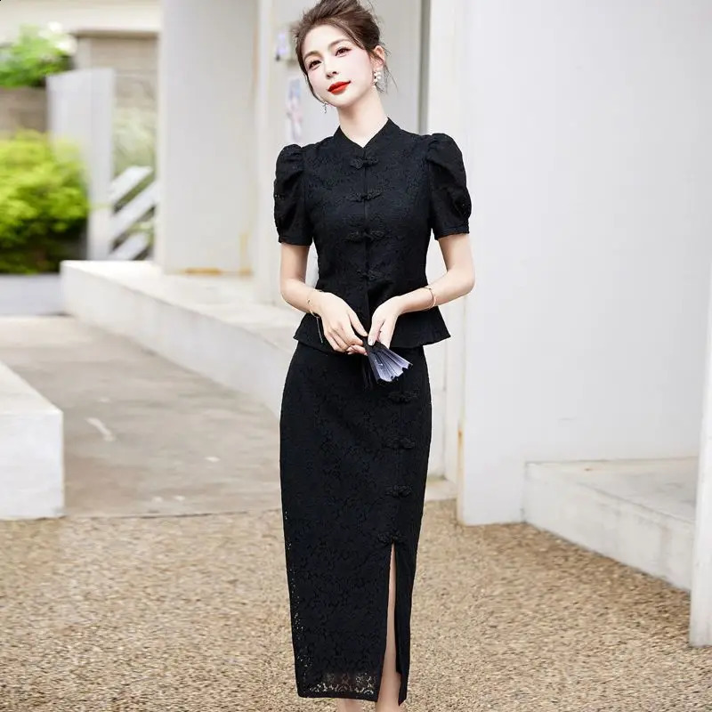 Lace Skirt Set Womens Summer Social Style French Hollow Out Short Sleeved Top Embroidered Youth Style Two-piece Set E989 240823