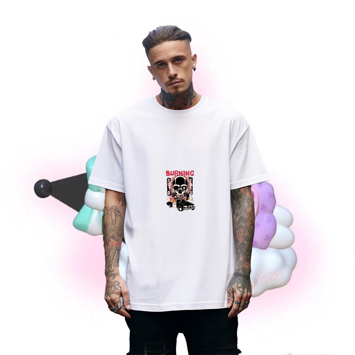 High Quality Mens T Shirts 230g 100% Cotton skull Daily Outfit Cartoon Printing L-4XL Crew Neck Tshirts Fashion Designer Tops Tees