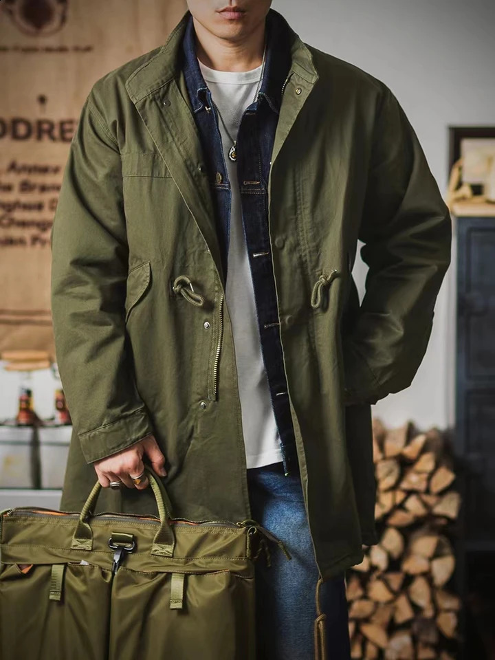 Mens M-51 Fishtail Parka Trench Coat Army Green and Beige Vintage Coat Mid-length Loose Fit Autumn Clothes Couples 240822