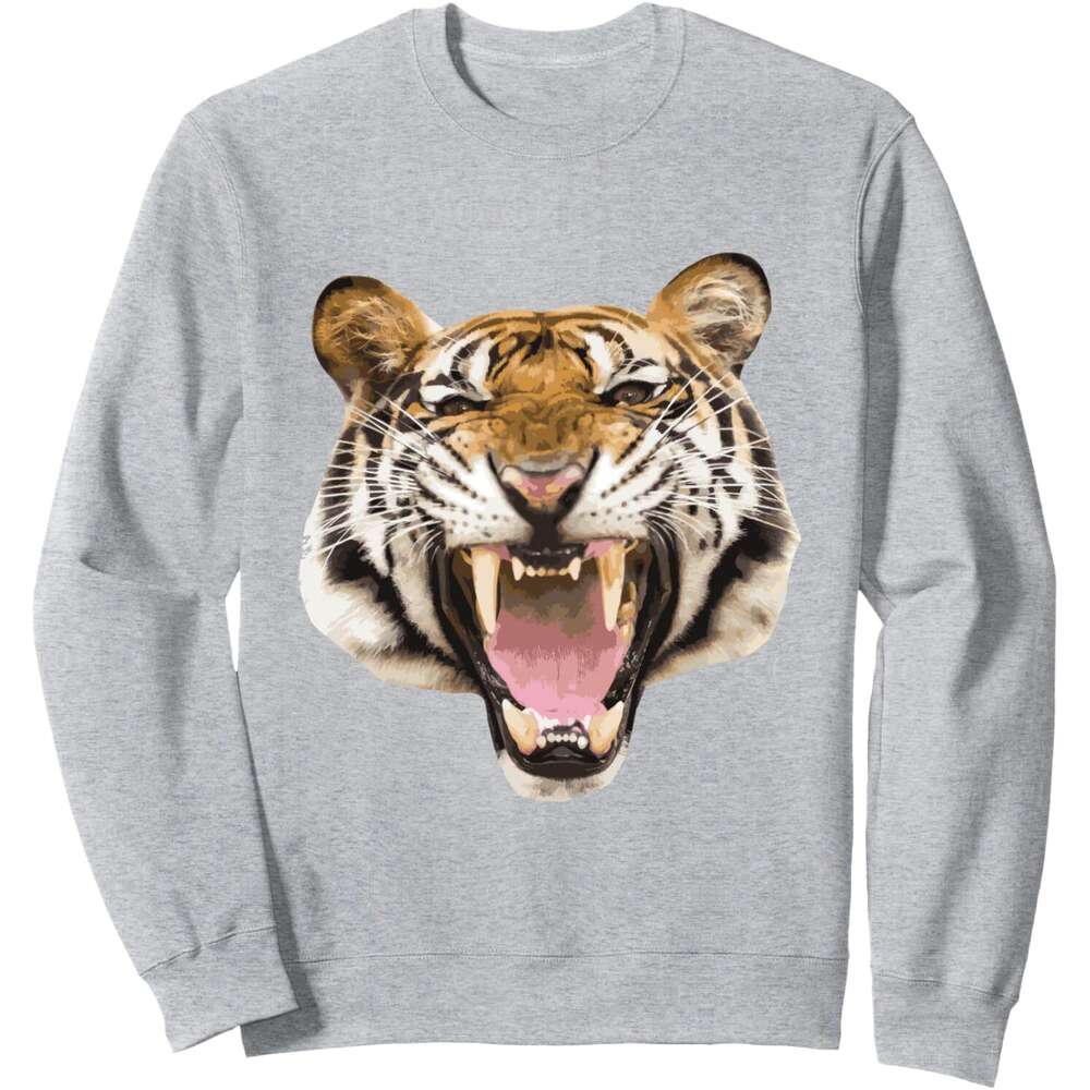 Long Sleeve Shirts for Men sweatshirt Realistic Tiger Roaring Face Animal Lovers Gift Sweatshirt T shirt Tee Streetwear Casual tops clothes